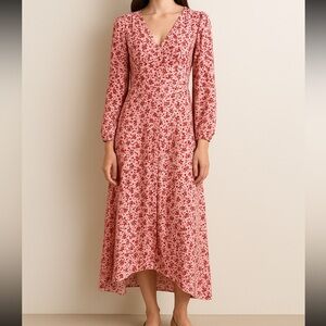 Vintage Style Preppy Romantic Floral Flowy Button Down Maxi Dress Pink